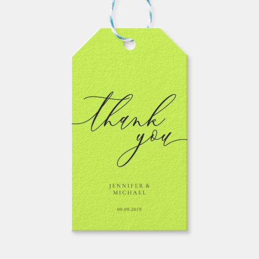 Étiquettes-cadeau Cyber Lime Jet Black Thank You Simple (Devant)