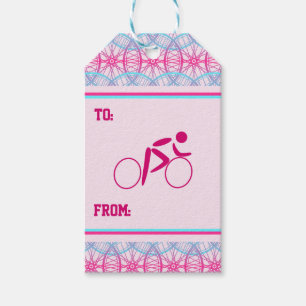 Étiquettes-cadeau Cycliste rose bleu vélo motif