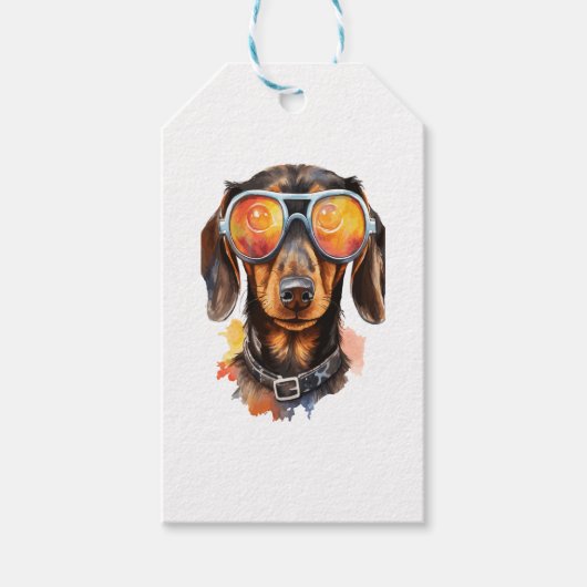 Étiquettes-cadeau Dachshound avec des lunettes de soleil (Devant)