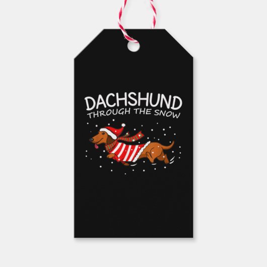 Étiquettes-cadeau Dachshund à travers la neige drôle chien Noël (Devant)