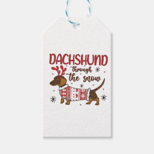 Étiquettes-cadeau Dachshund à travers la neige Noël Amateur de chien