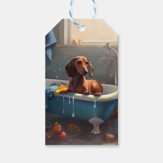 Étiquettes-cadeau Dachshund Bathtime Fun (Devant)