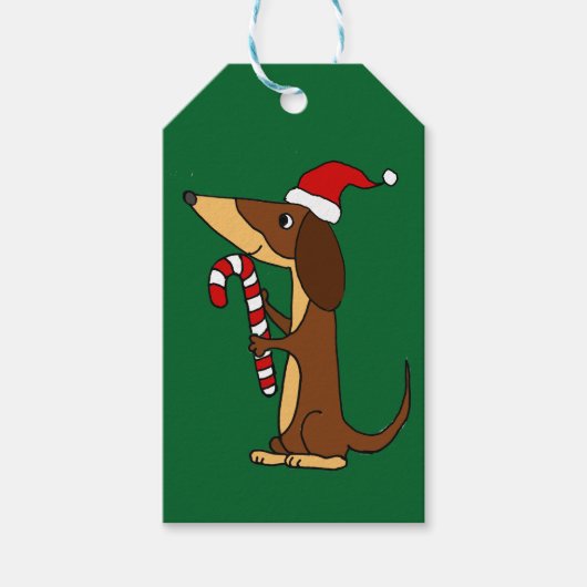 Étiquettes-cadeau Dachshund Chien mignon en chapeau de Noël (Devant)