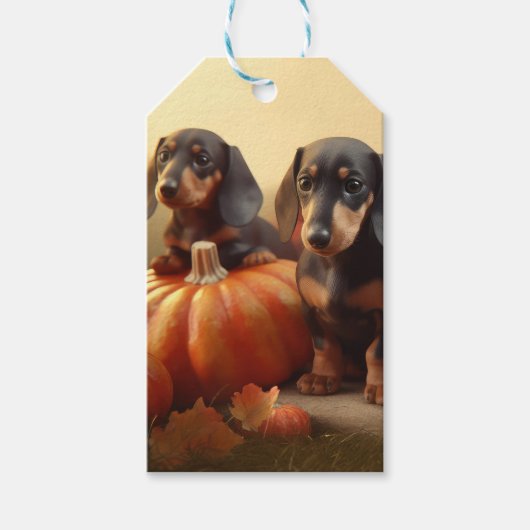 Étiquettes-cadeau Dachshund Chiot Automne Citrouille de plaisir (Devant)