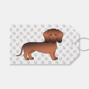 Étiquettes-cadeau Dachshund de dessin animé aux poils courts rouge s