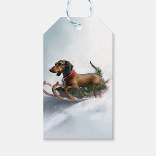 Étiquettes-cadeau Dachshund hiver neige de Noël (Devant)