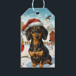 Étiquettes-cadeau Dachshund Winter Wonderland Christmas Joy<br><div class="desc">Ce design festif reflète l'esprit joyeux de la période des fêtes, avec un adorable petit portant un chapeau de Père Noël. Le chien est niché dans un pays des merveilles hivernales, avec un bonhomme de neige, un sapin de Noël décoré et des cadeaux joliment emballés. Les flocons de neige tombent...</div>