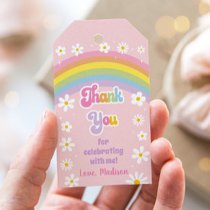 Étiquettes-cadeau Daisy Rainbow Retro Merci d'anniversaire