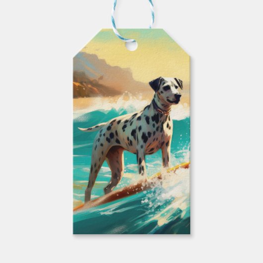 Étiquettes-cadeau Dalmation Plage Surf Peinture (Devant)