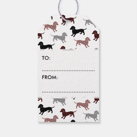Étiquettes-cadeau Damask Dachshunds Motif de vacances (Dos)