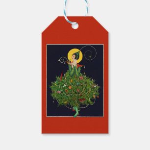 ÉTIQUETTES-CADEAU DAME AVEC CADEAUX DE NOËL ART DÉCO BEAUTÉ MODE