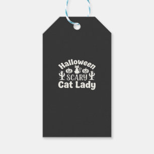 Étiquettes-cadeau Dame de chat effrayante Halloween_1