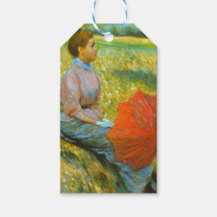 Étiquettes-cadeau Dame reposant dans une prairie verte