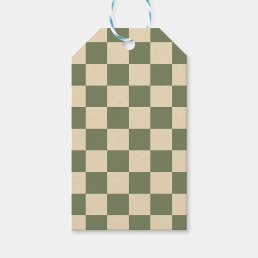 Étiquettes-cadeau Damier vert et beige clair (Devant)