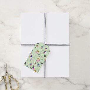 Étiquettes-cadeau Danse de musique de couleurs sur fond vert
