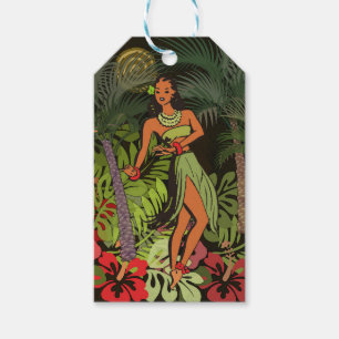 Étiquettes-cadeau Danseuses de Hula Vintage Hawaï Rétro Tiki Palmier