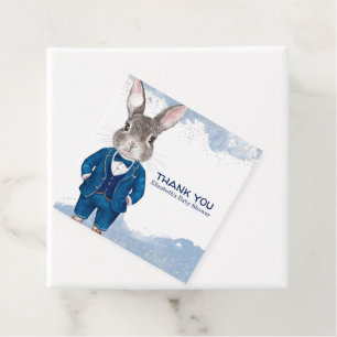 Étiquettes Cadeau Dapper Boy Bunny en costume bleu et Bowtie