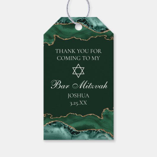 Étiquettes-cadeau Dark Green Gold Agate Bar Mitzvah Party (Devant)
