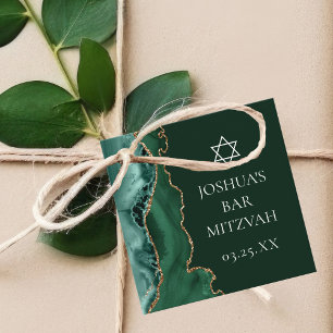 Étiquettes Cadeau Dark Green Gold Agate Bar Mitzvah Party