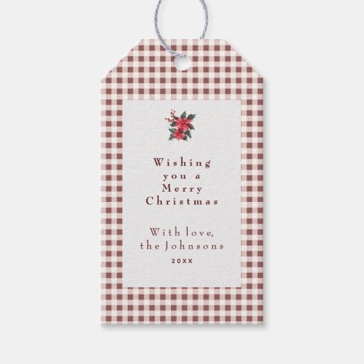 Étiquettes-cadeau Dark Red Gingham Plaid Custom Christmas (Devant)