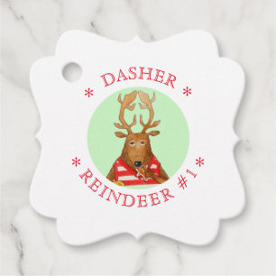Étiquettes Cadeau DASHER REINDEER Fancy Carré Favoriser/Cadeau Tags