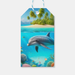Étiquettes-cadeau Dauphin sous-marin coloré tropical/hawaïen