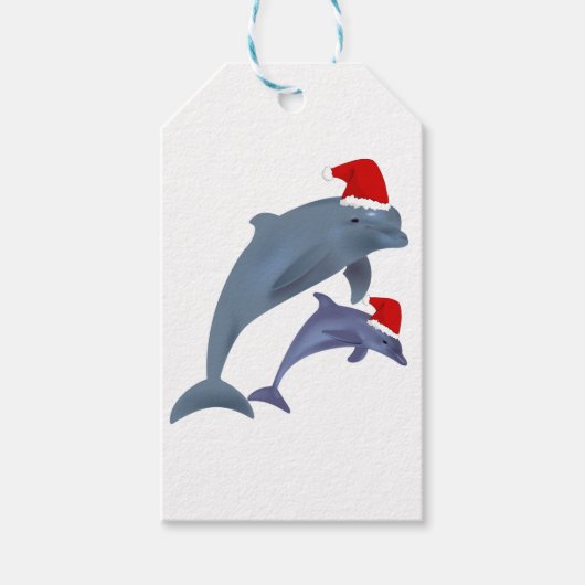 Étiquettes-cadeau Dauphins de père Noël (Devant)