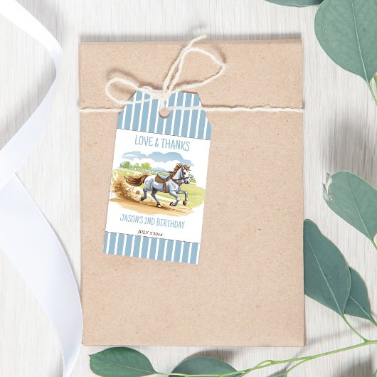 Étiquettes-cadeau De deux courses d'anniversaire équestre
