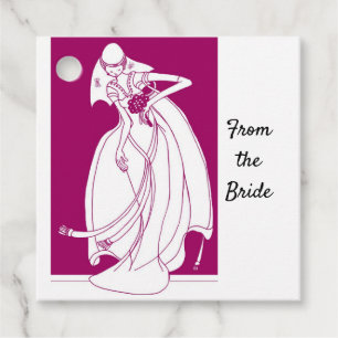 Étiquettes Cadeau De la mariée fuchsia rose et blanc
