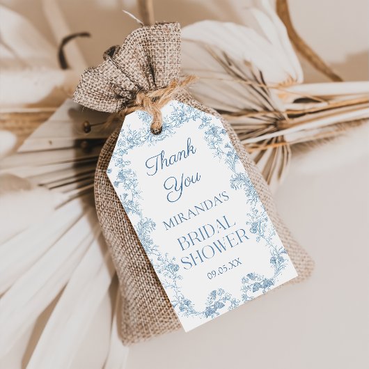 Étiquettes Cadeau de Mariage Floral Bleu Chinoiser