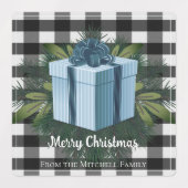 Étiquettes Cadeau de Noël Plaid Buffalo | Vacances bleues (Design 2)