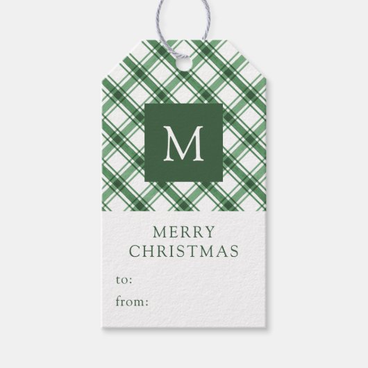 Étiquettes Cadeau de Noël vert Monogrammé (Devant)