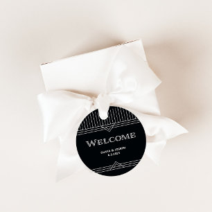 Étiquettes Cadeau Déco moderne Accueil Mariage noir et blanc Onyx