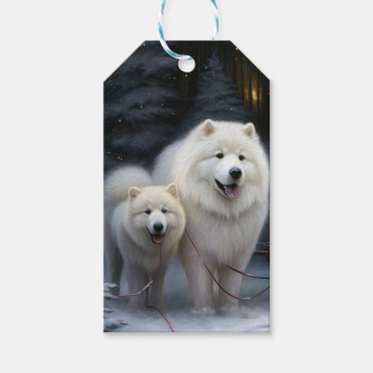 Étiquettes-cadeau Décor de Noël Samoyed Snowy Sleigh (Devant)
