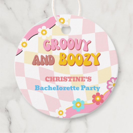Étiquettes Cadeau Décoration de fête de bachelorette Groovy et Boozy (Devant)