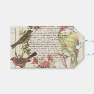 Étiquettes-cadeau Découpage d'oiseaux vintages Botanique merci