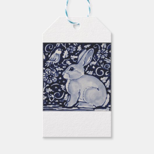 Étiquettes-cadeau Dedham Blue & White Rabbit céramique Carrelage cad (Devant)