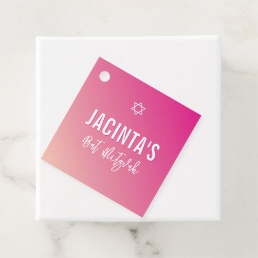 Étiquettes Cadeau dégradé rose vif étoile moderne bat mitzvah (En situation)