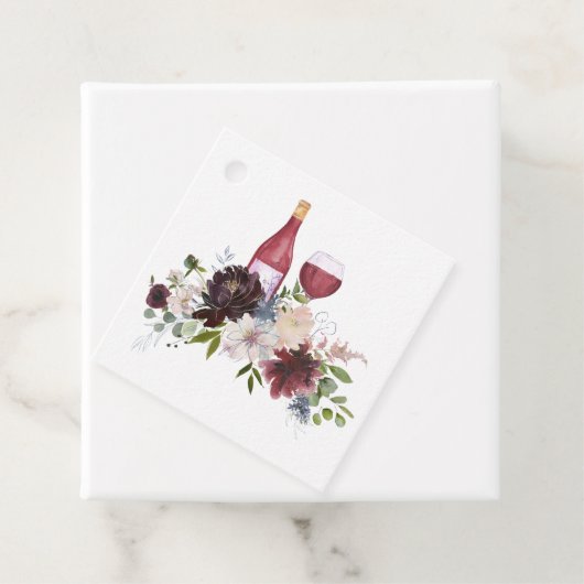 Étiquettes Cadeau Dégustation de vin floral bordeaux et rose clair (En situation)