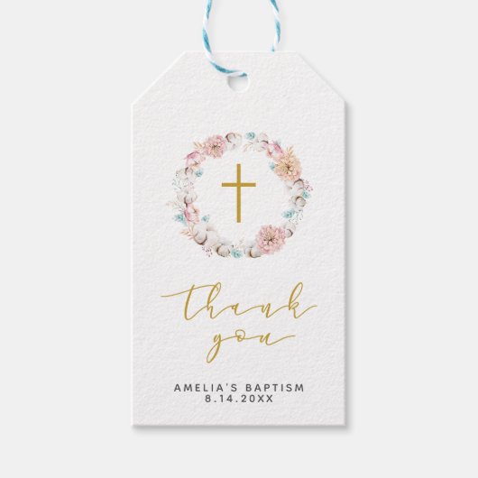 Étiquettes-cadeau Délicat Merci floral et coton (Devant)