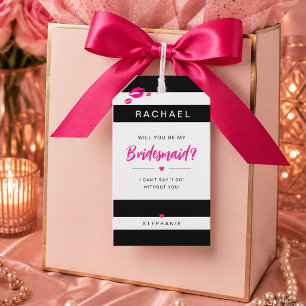 Étiquettes-cadeau Demande en demoiselle d'honneur rayures noires et