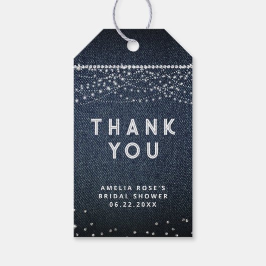 Étiquettes-cadeau Denim Diamonds Lumières rustiques Élégant Merci (Devant)
