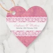 Étiquettes Cadeau Dentelle blanche mariage sur rose saumon (Devant)