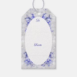 Étiquettes-cadeau Dentelle en céramique Bleu de Grèce & flocon de ne