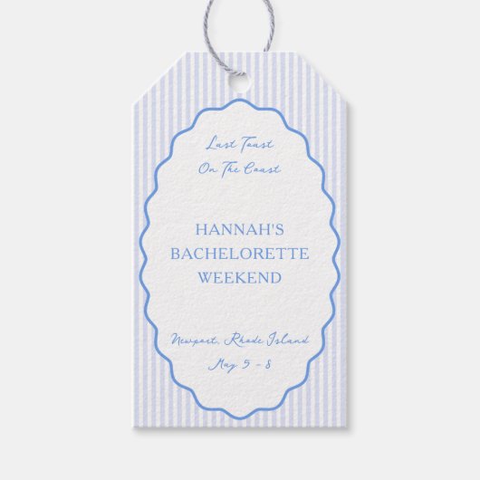 Étiquettes-cadeau Dernier Toast sur la Côte Bachelorette Bleue Party (Devant)