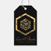 Étiquettes-cadeau Dés RPG | Tablette de jeu de rôle fantaisiste doré (Dos)