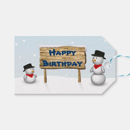 Étiquettes-cadeau Des Snowmen mignons souhaitant un joyeux anniversa (Devant (Horizontal))