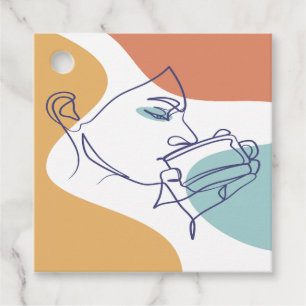 Étiquettes Cadeau dessin d'art affiche d'une femme buvant du café