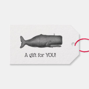 Étiquettes-cadeau Dessin de baleine vintage du 19e siècle N