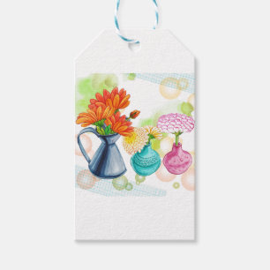 Étiquettes-cadeau Dessin de couleur d'eau de 3 pots de fleur